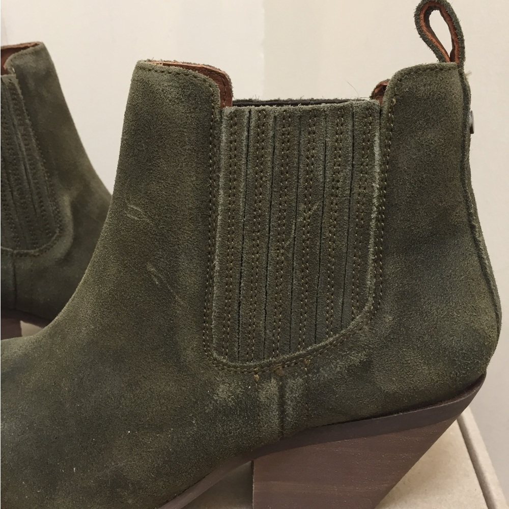 Olive Suede Chelsea Ankle Boots - Women's 7.5 - Picture 8 of 14